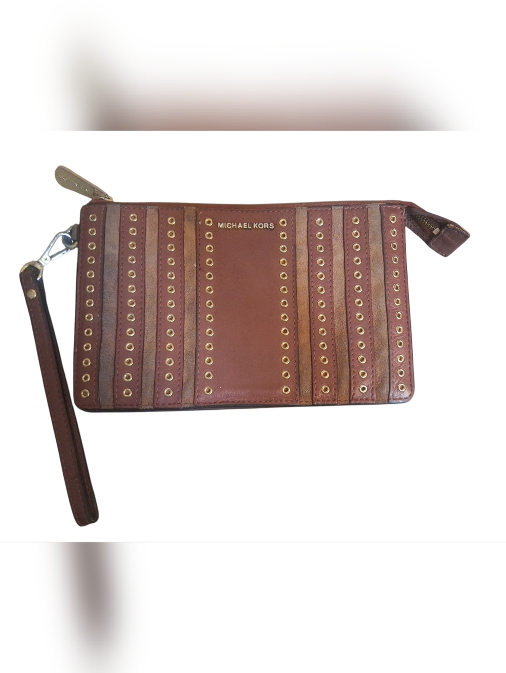 Michael Kors Brooklyn Grommet Suede And Leather Wristlet